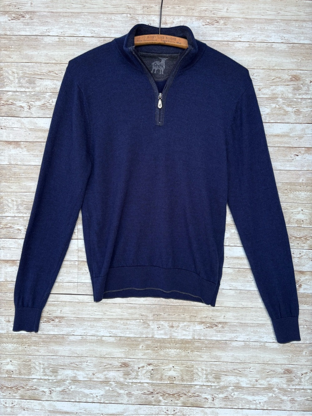 Raffi Merino Wool Zip Neck Navy Sweater